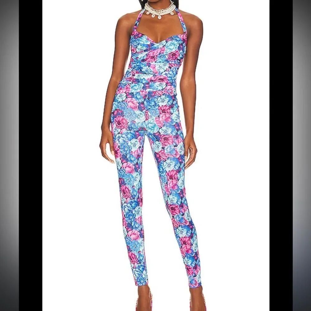 Floral Maxi Sunset Halter Jumper in Blue and Pink - Jumpsuit Lovers & Friends